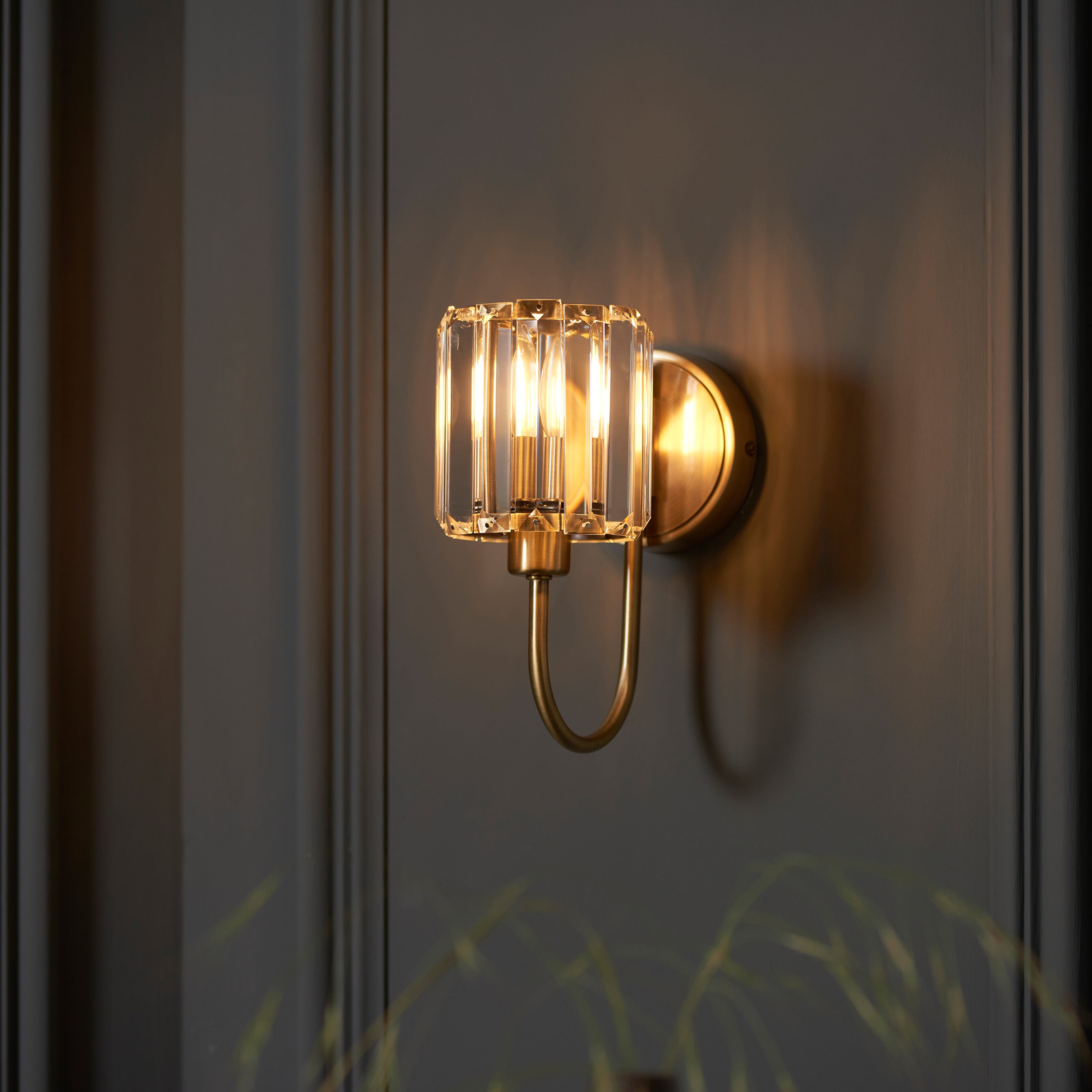 Denton Antique Brass & Faceted Glass Wall Light